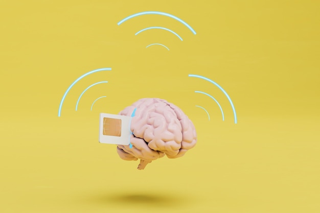 Distribution of a WiFi signal through a SIM card brain with inserted SIM card and WiFi icons