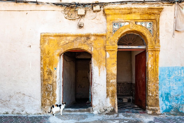 In the district of Mellah in Essaouira Morocco The yellow porch of an old Jewish house