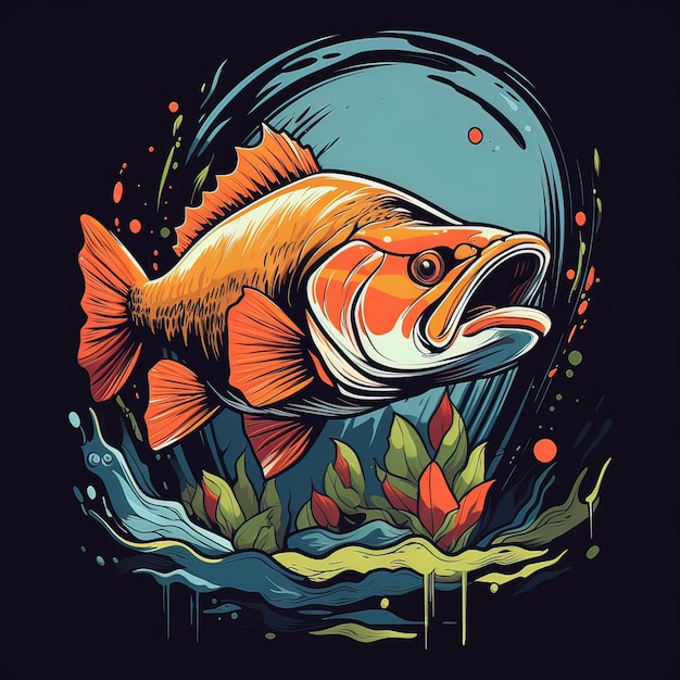 A dive colorful fish sticker in black background Generative ai