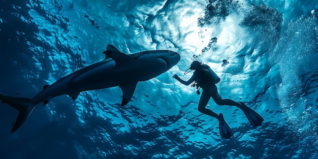 Photo diver encountering a shark