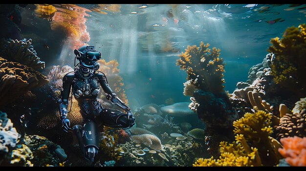 Photo a diver is in a tank with a fish in it