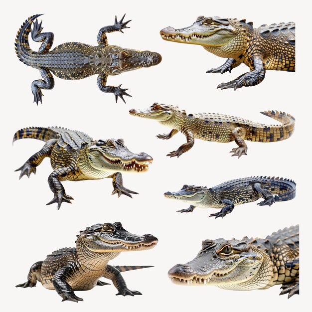 Photo diverse alligator species in detail set