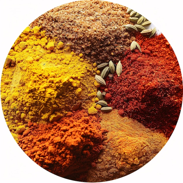 Photo a diverse assortment of spices including curry powder and cumin seeds