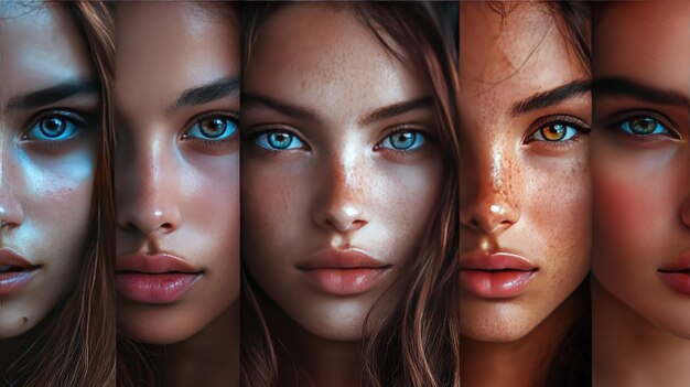 Photo diverse beauty portraits of women with different skin tones and eye colors