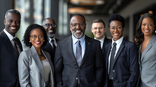 Diverse business team smiling in office setting Generative by AI