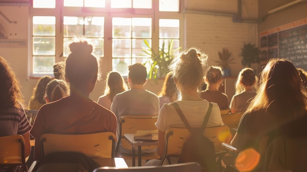 Photo diverse classroom engaged in learning