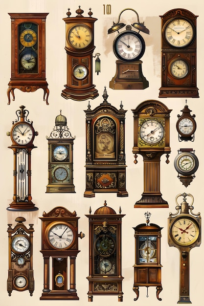 A Diverse Collection of Clocks Showcasing the Passage of Time Through Various Designs and Cultures