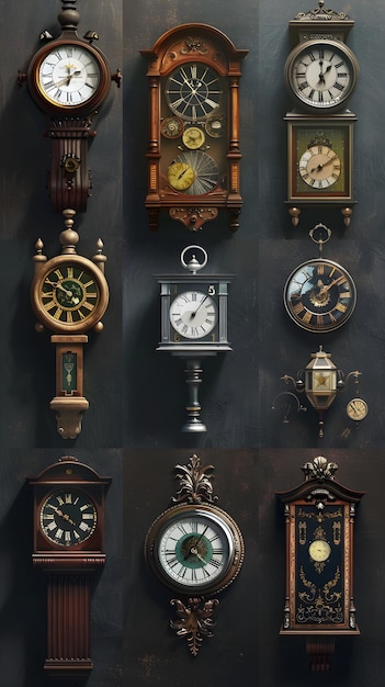 A Diverse Collection of Clocks Showcasing the Passage of Time Through Various Designs and Cultures