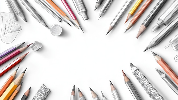 Photo diverse collection of drawing tools and unique designs for artistic projects and creative work