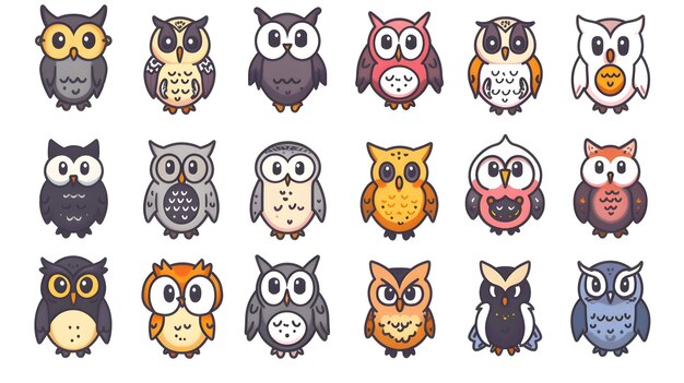 Photo diverse collection of quirky and whimsical owl