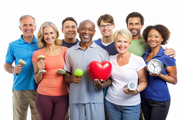 Photo diverse community holding health and fitness icons together