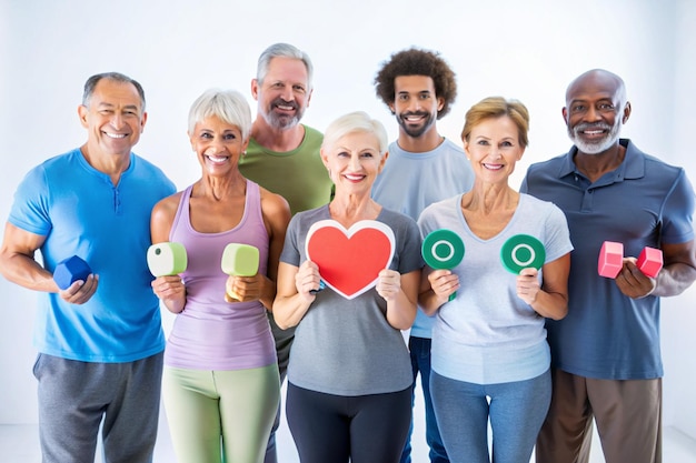 Photo diverse community holding health and fitness icons together