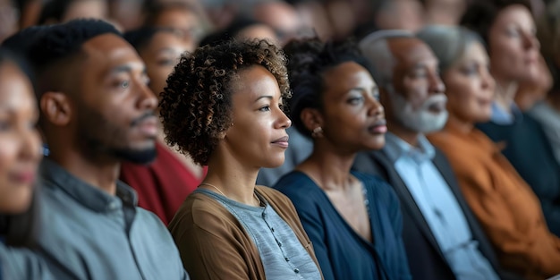 A diverse congregation listening to a speaker at a religious conference Concept Religious Conference Diverse Congregation Speaker Community Unity