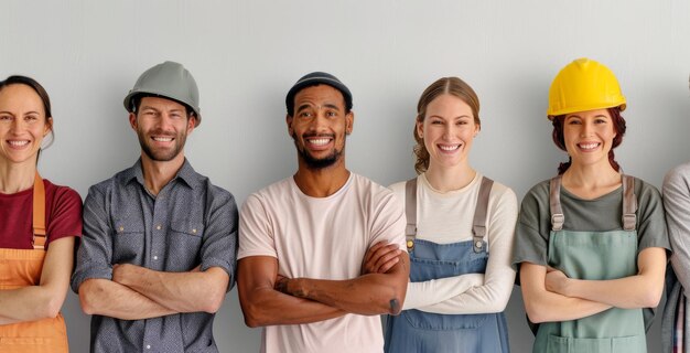 Photo diverse construction workers smiling