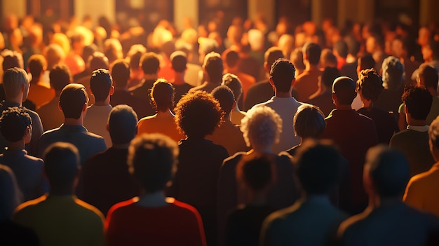 Photo diverse crowd gathering for a charity event at a local community center