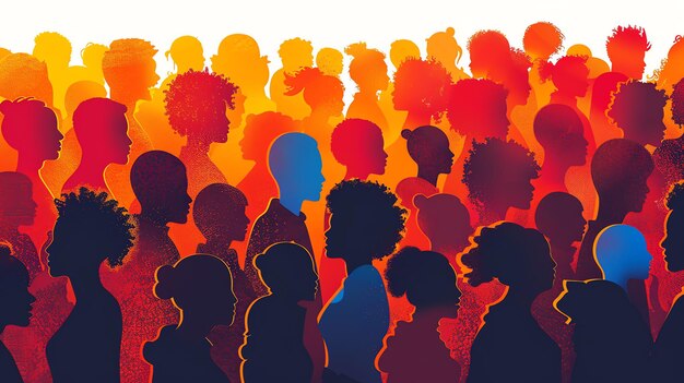 Photo diverse crowd silhouettes in vibrant colors