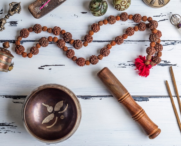 Diverse ethnic objects for meditation and relaxation