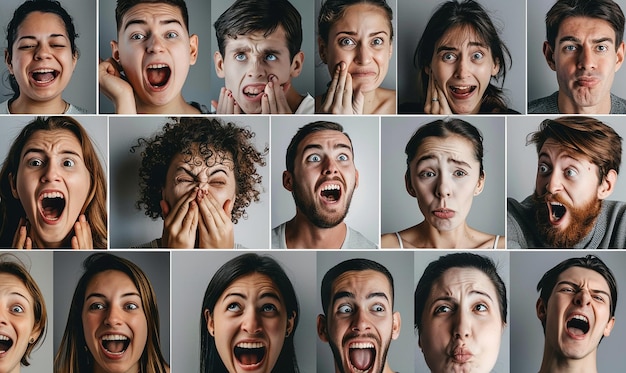 Photo diverse facial expressions collage