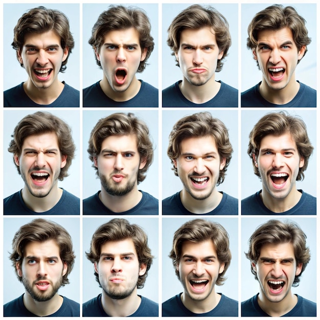 Photo diverse facial expressions collection