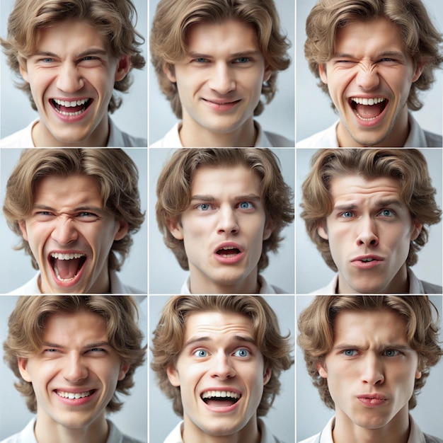 Photo diverse facial expressions collection