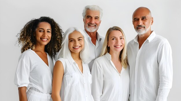 Diverse Family Portrait on White Background with Friendly Smiles