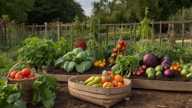 Diverse Fresh Vegetables in a Lush Garden Setting