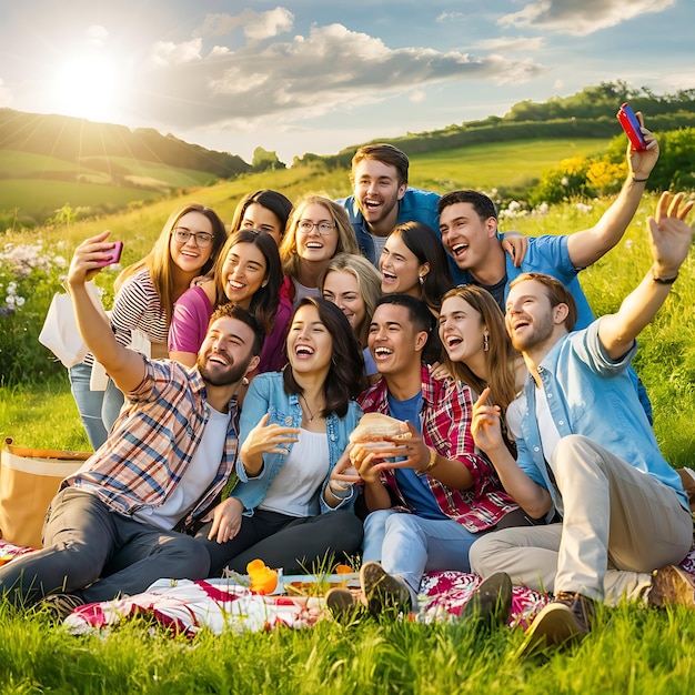 Diverse friends students shooting together