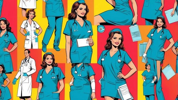 Photo diverse fulllength fullcolor healthcare workers vector illustration set