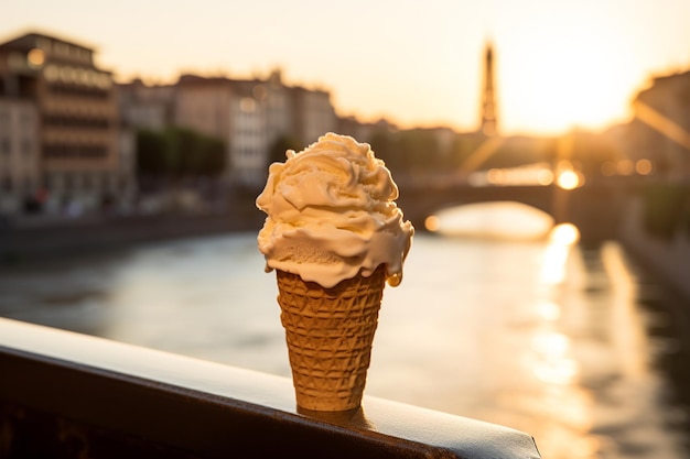 Photo diverse gelato scoops against idyllic roman piazza and gelateria