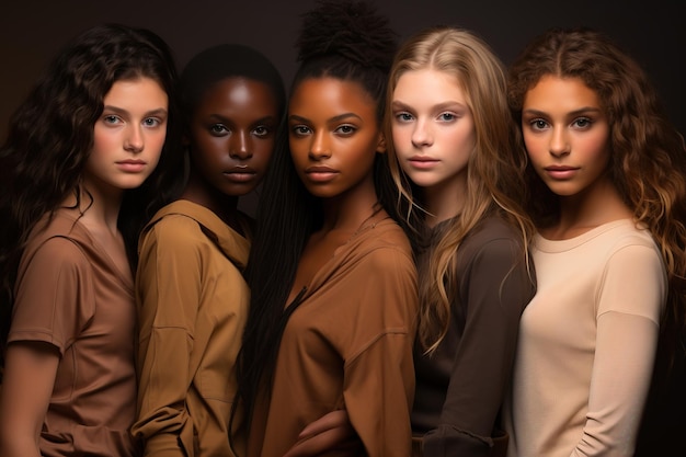 A diverse group of beautiful different races teenage girls with natural beauty and glowing smooth sk