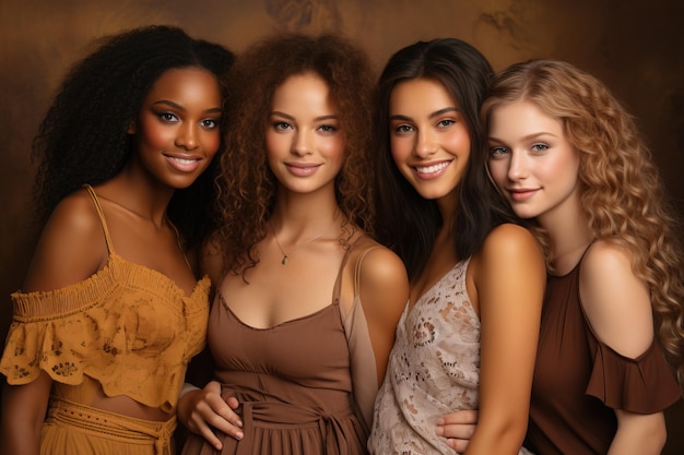 A diverse group of beautiful different races teenage girls with natural beauty and glowing smooth sk