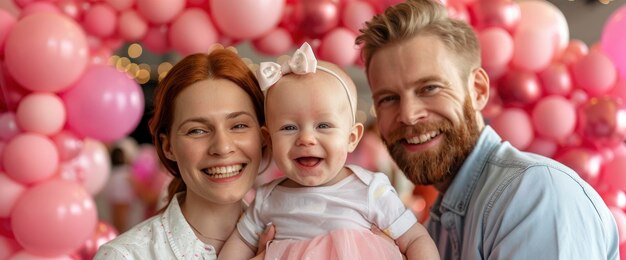 Photo a diverse group celebrating a gender reveal party for a baby girl filled with excitement