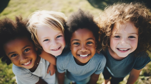 Diverse Group of Cheerful Funloving Happy Multiethnic Children Playing Outdoors