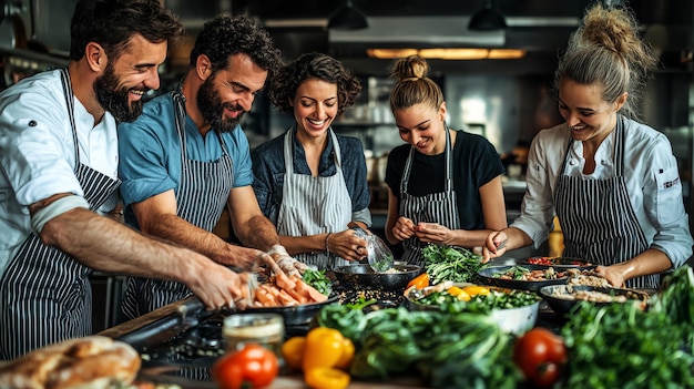 Photo diverse group of chefs preparing a meal together