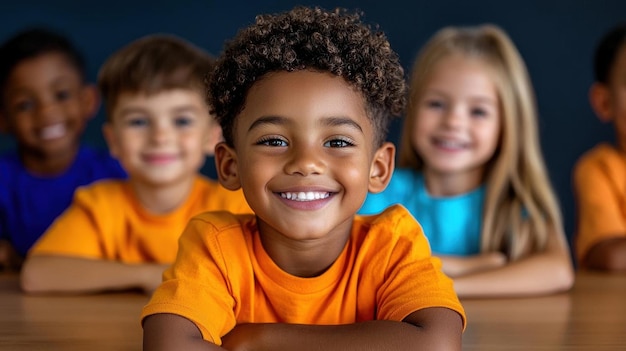 Diverse group of children in colorful classroom