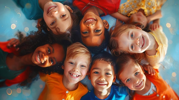 Photo diverse group of children hugging each other in a circle