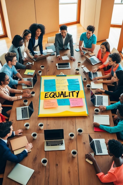 Diverse Group Discussing Equality At Modern Office Meeting