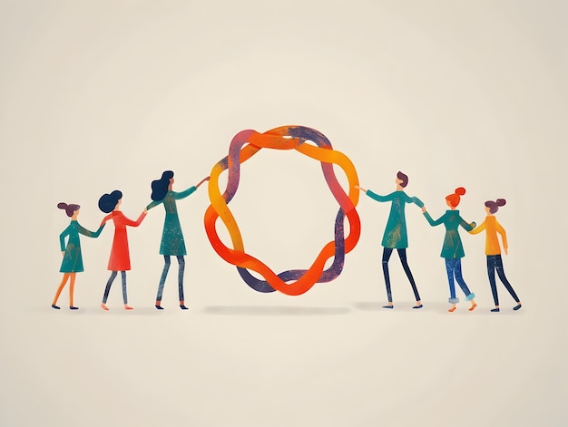 Diverse Group of Friends Forming a Unity Circle Around an Infinity Symbol in Stylish