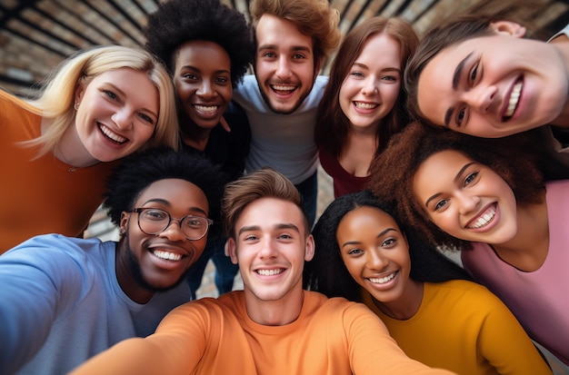 A diverse group of friends smiling and enjoying each others company showcasing unity and happiness