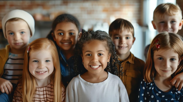 Photo diverse group of happy kids smiling at the camera