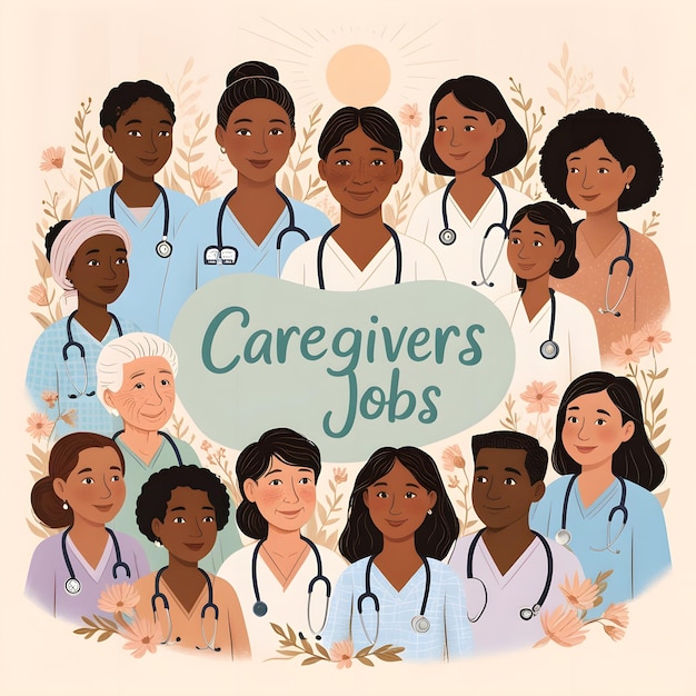 Diverse Group of Healthcare Professionals in Care Jobs Illustration