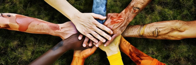 Photo diverse group holding hands