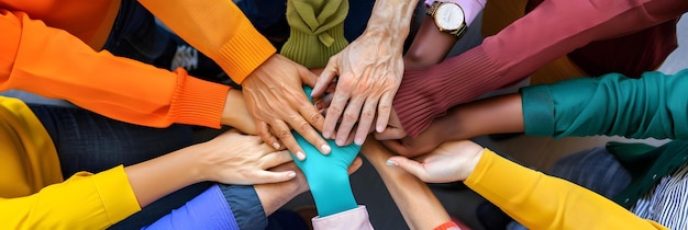 Photo diverse group holding hands