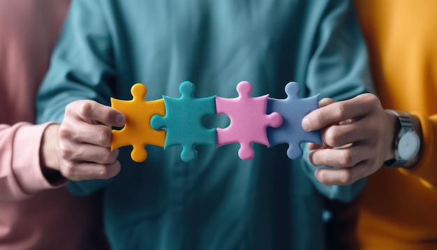 Diverse Group Holding Puzzle Piece Symbols to Celebrate Unity and Inclusion for World Autism