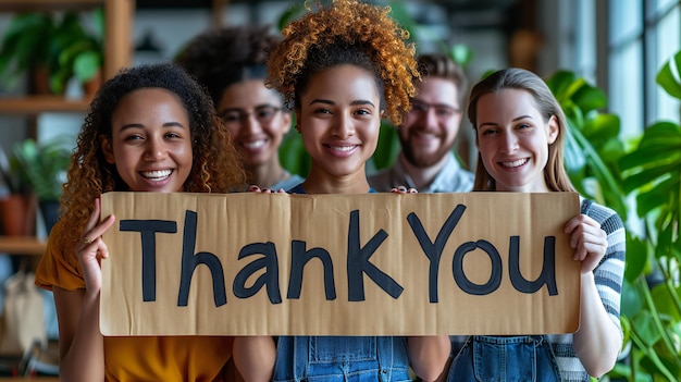 Diverse Group Holding a Thank You Sign Expressing Gratitude and Appreciation