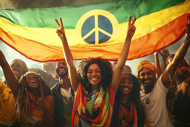 Diverse Group Holding Unity Flag in a Professional Setting