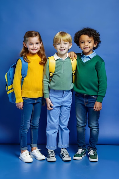 Diverse Group of Kids in Matching Yellow and Blue Outfits