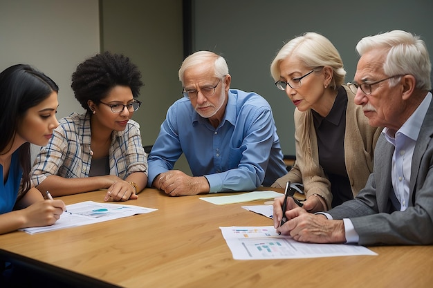 Diverse Group of Multiethnic Young and Senior Adults Finding a Solution to a Team