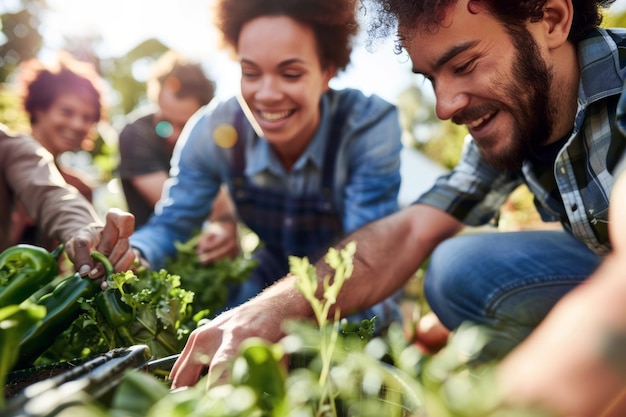 diverse group of neighbors collaborating on a community garden project