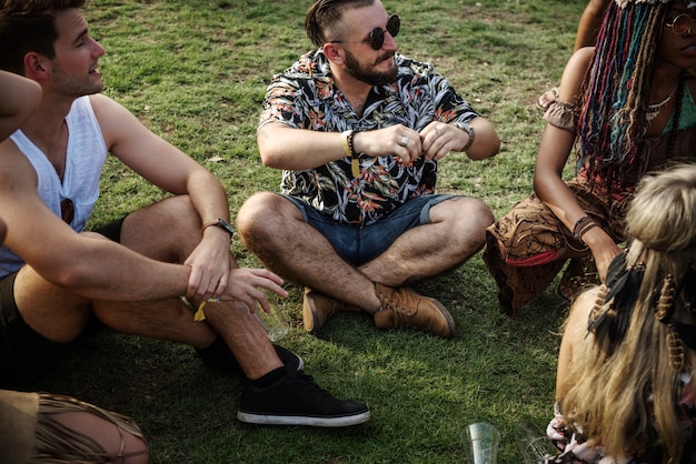 Diverse group of people enjoying a road trip and festival